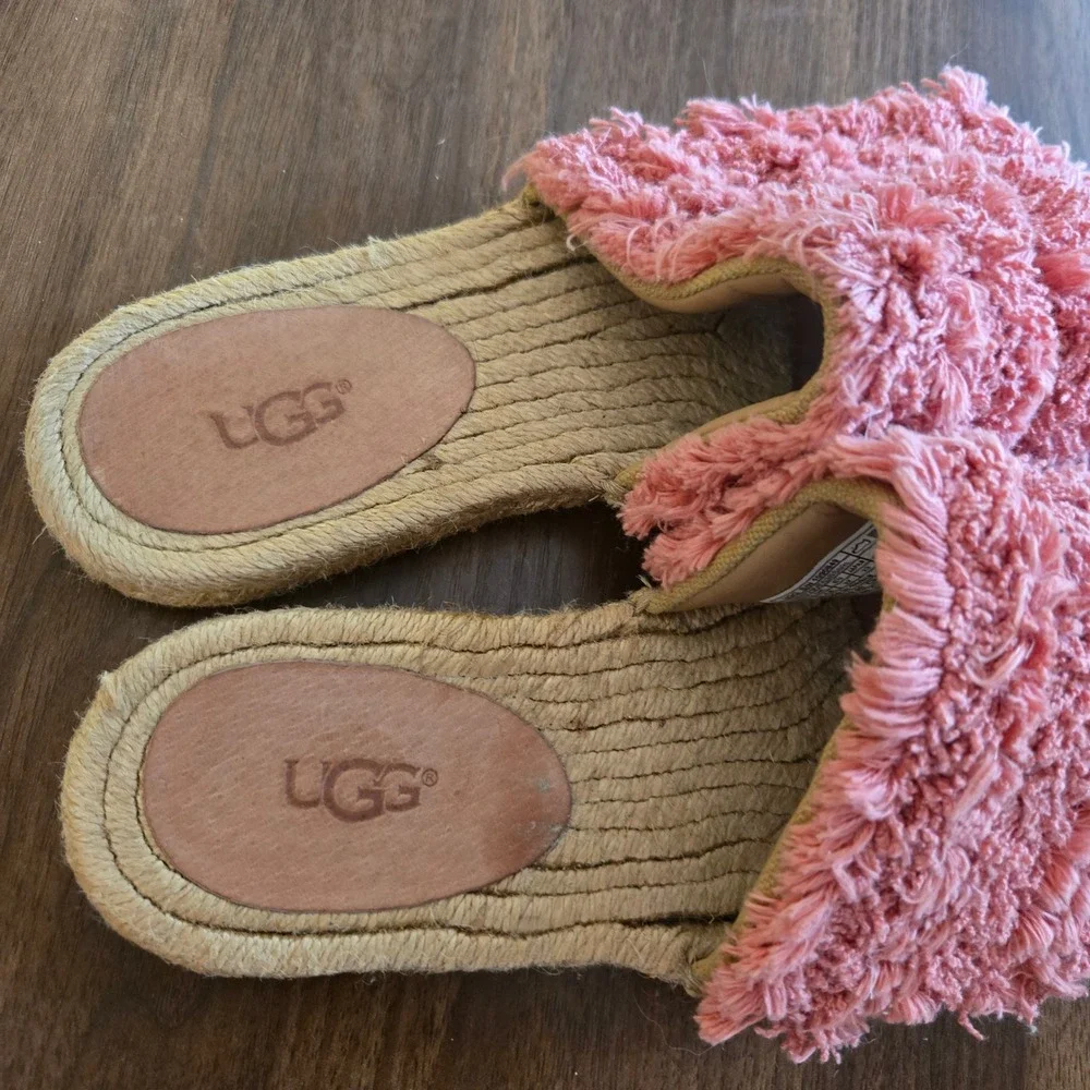 UGG Poppy Pink Fringe Espadrille Slide Sandals 1090849 Womens 6